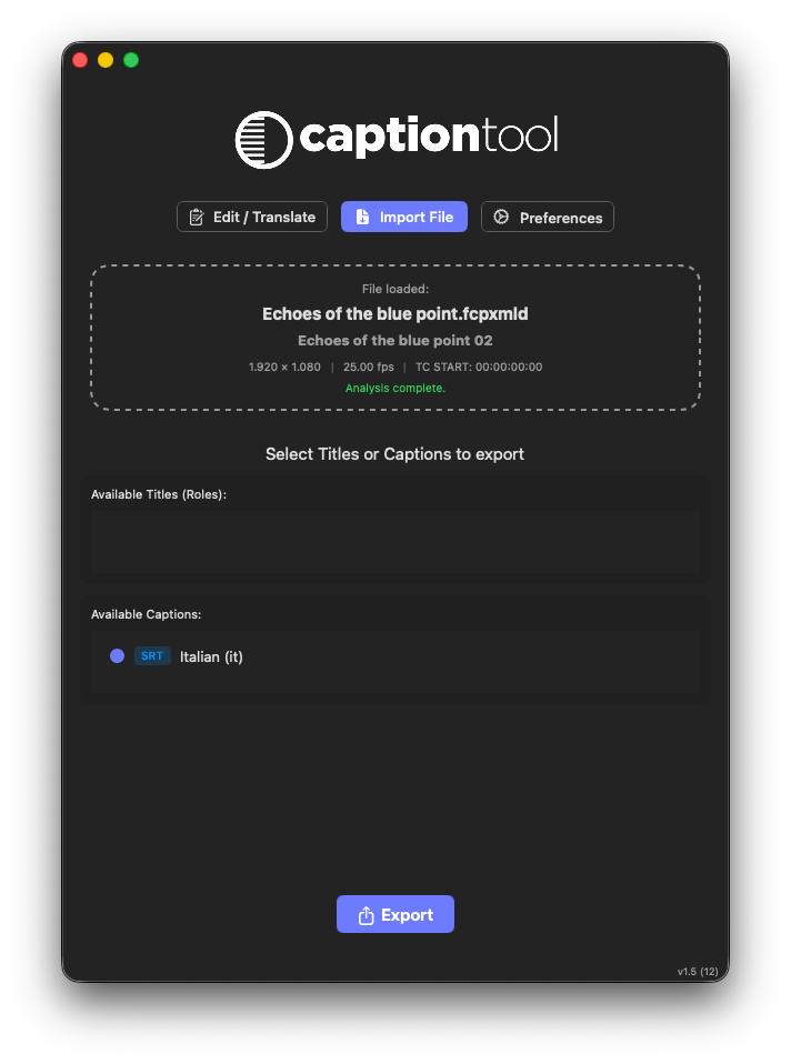 Caption Tool subtitle conversion interface