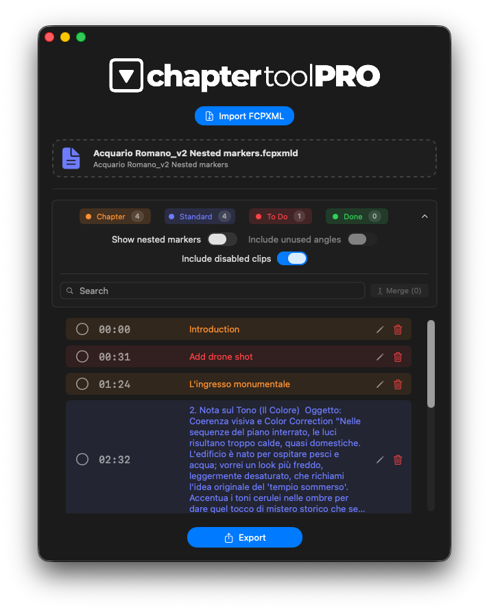 Marker list with search filtering