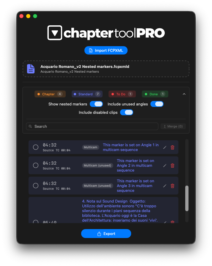 Multicam and nested markers view